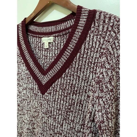 Maison Jules Oreppy Collegiate Women's V Neck Sweater Knit Dark Red Size S - Picture 4 of 10